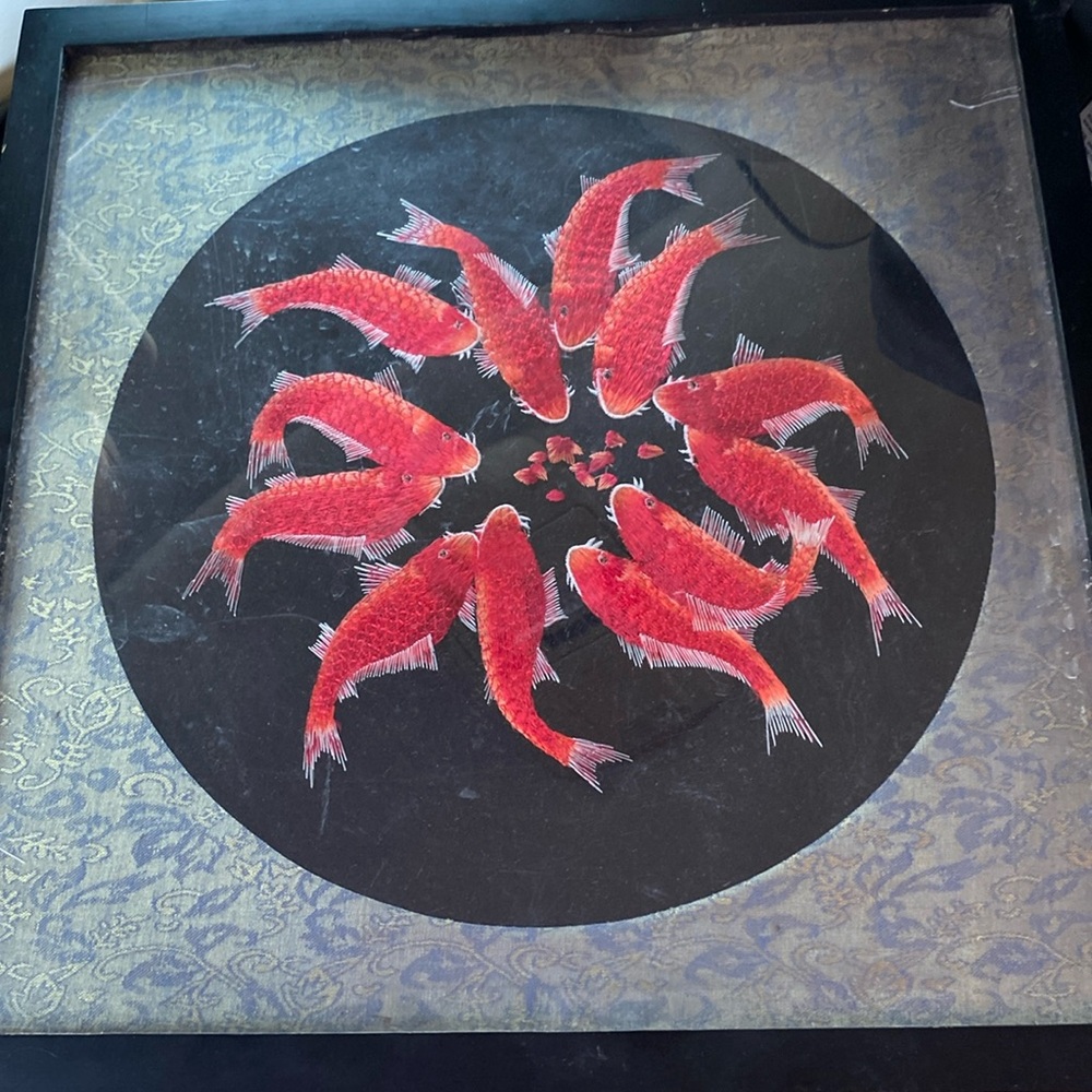 Vintage Japanese Koi Fish Silk Embroidery Tapestry